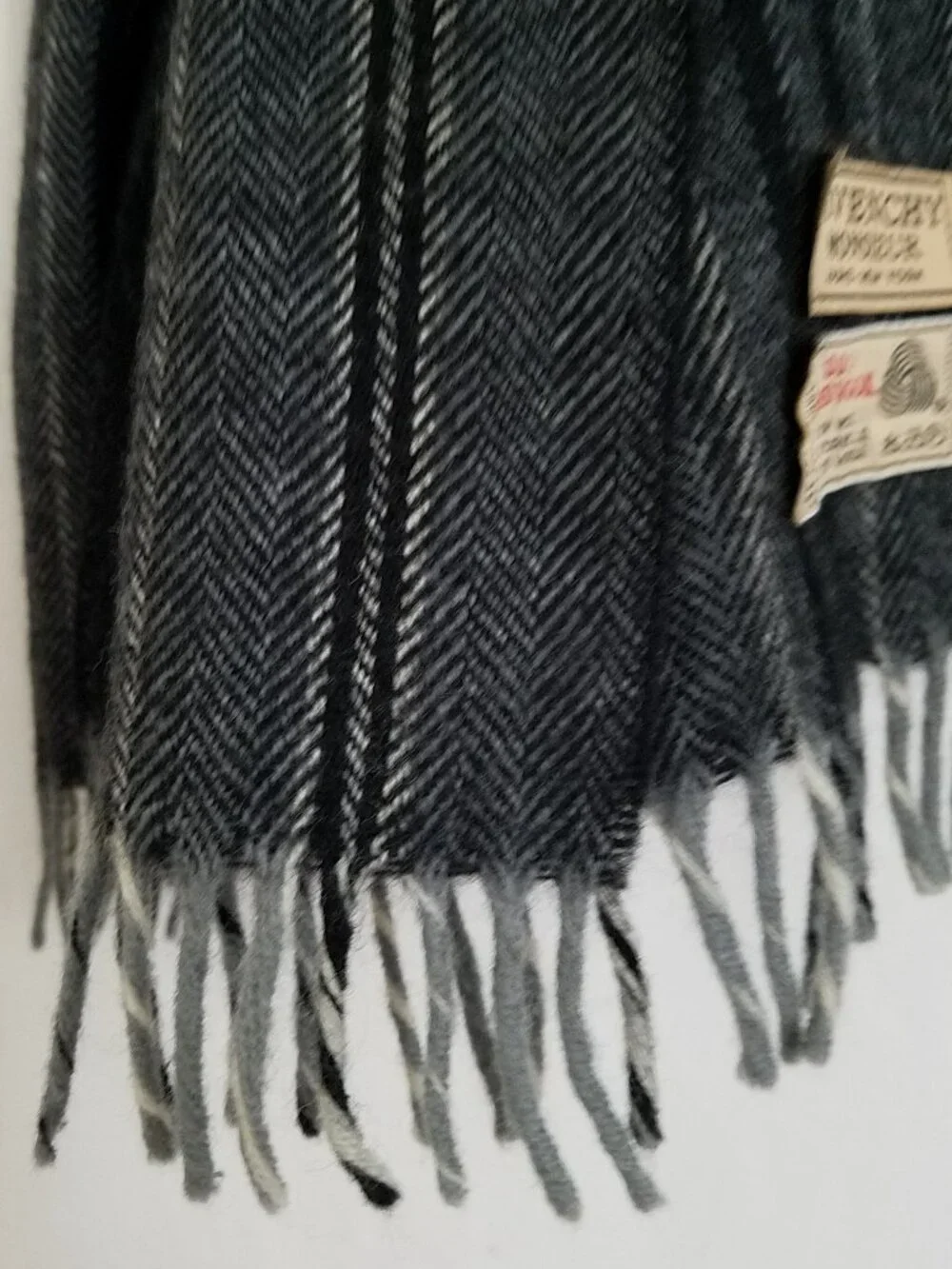 Givenchy Monsieur 100% Lambswool Scarf Gray Black | 5 Small Holes | Made in Urug